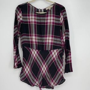 LOFT PLAID DESIGN LIGHTWEIGHT SOFT LONG SLEEVE LYOCELL PULLOVER TOP SIZE XS